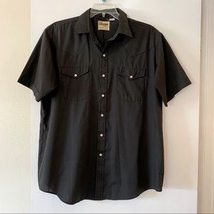 Vintage Ely Cattleman Mens XL Western Shirt Pearl Snap Black Short Sleeve